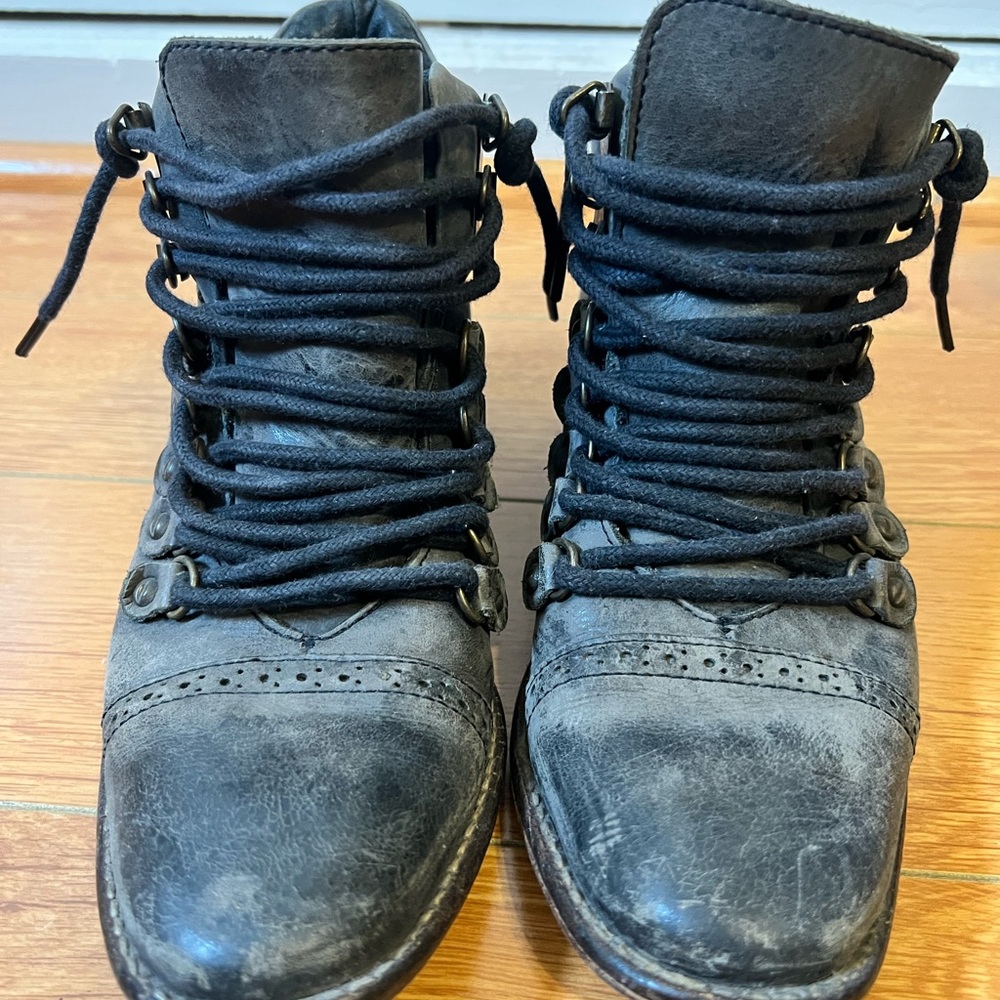 Free People Leather Vintage Lace Up Booties